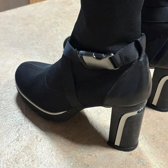 Gadea Black Stretch Sock Buckle Boots Leather Heels Made In Spain 37 Extralight - Picture 12 of 15